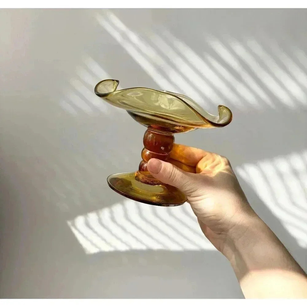 Viking Glass Amber Pedestal Compote Dish